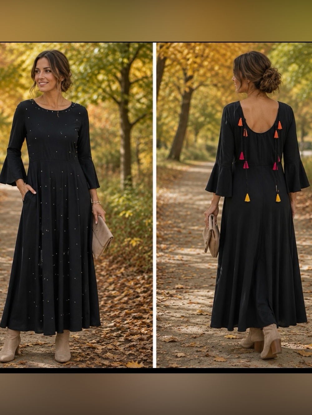 NWOT Black Rayon Kurta with Pearl and Tassel Details - Size M